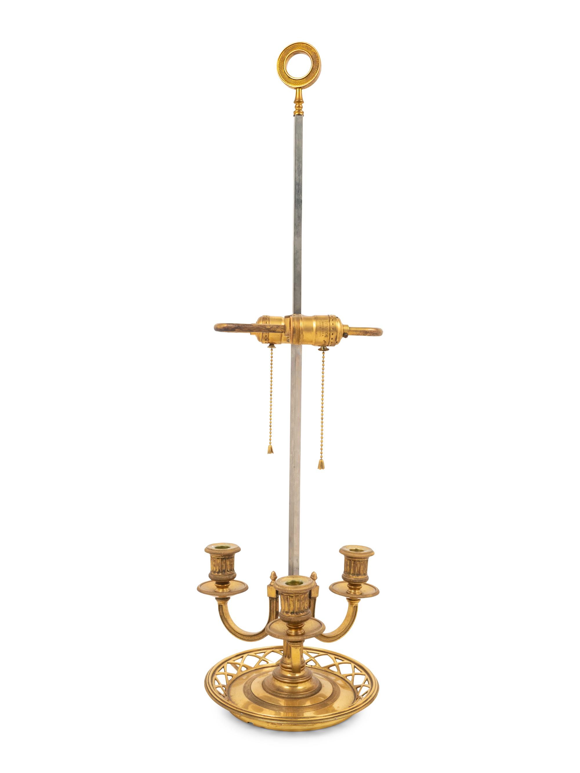 An Empire Style Brass Bouillotte Lamp with a Tôle Shade
