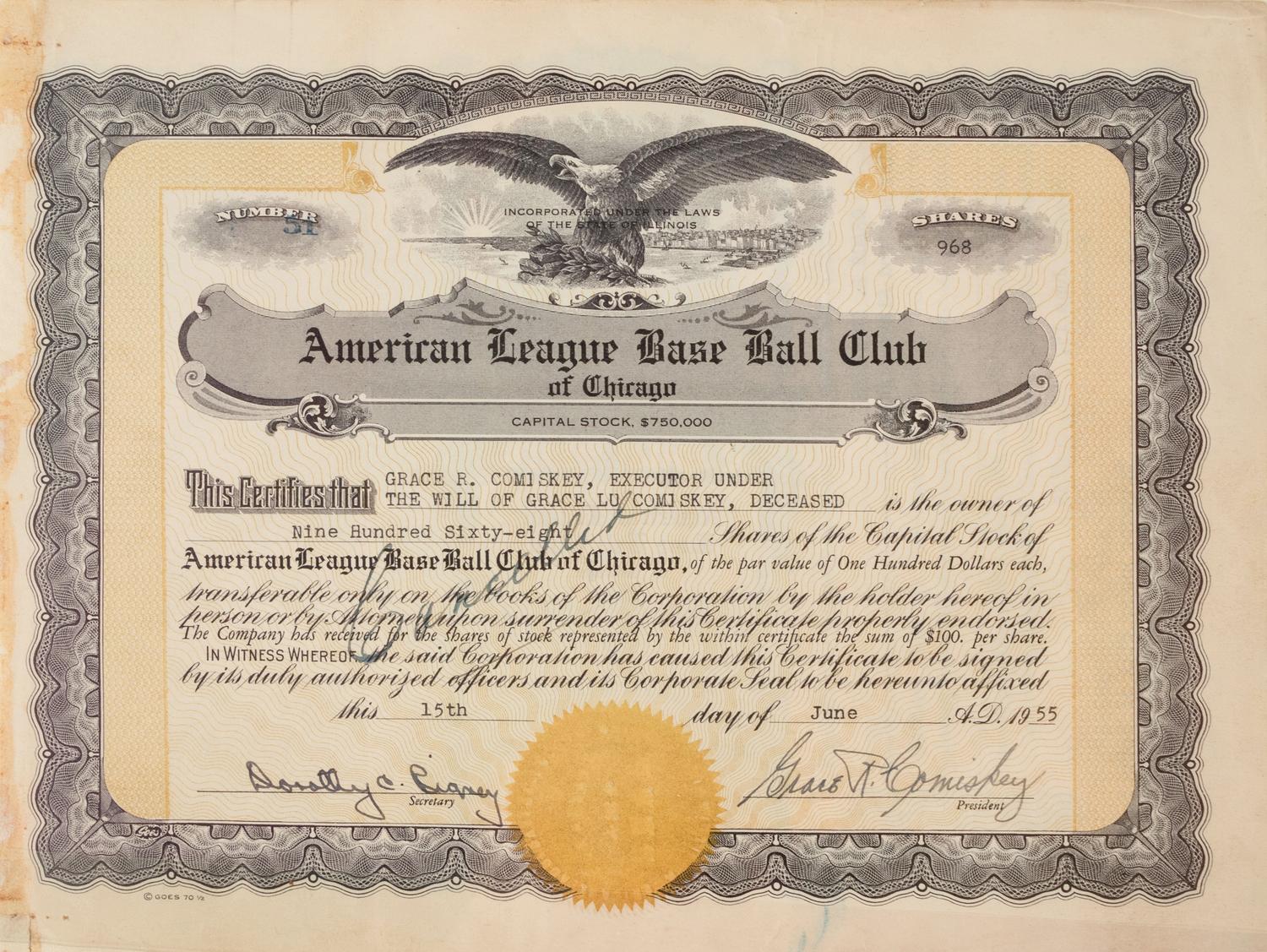 A Group of Assorted Vintage Professional Baseball Stock Certificates,