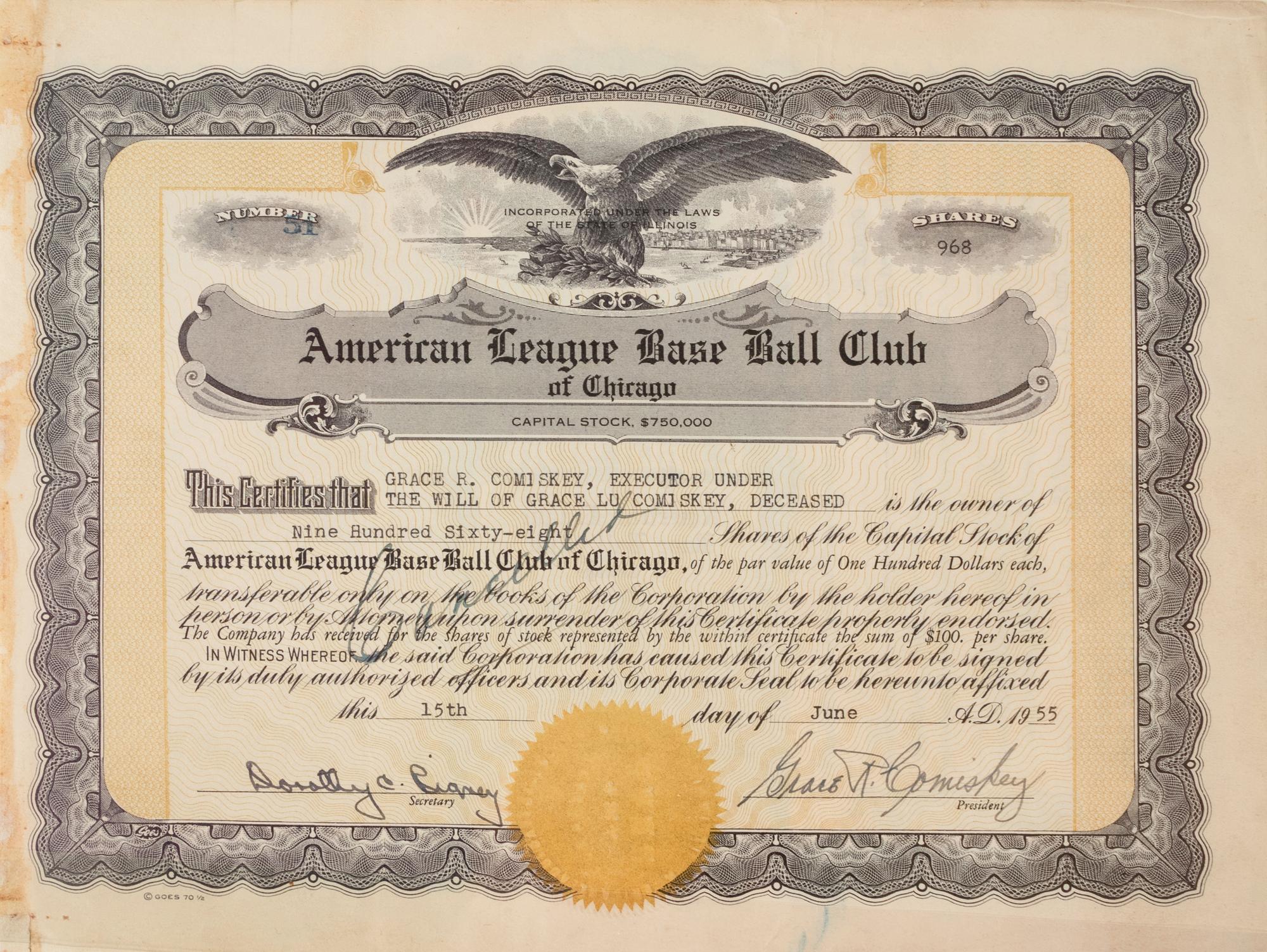 A Group of Assorted Vintage Professional Baseball Stock Certificates,