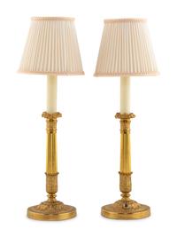 A Pair of George III Style Gilt Bronze Column-Form Lamps