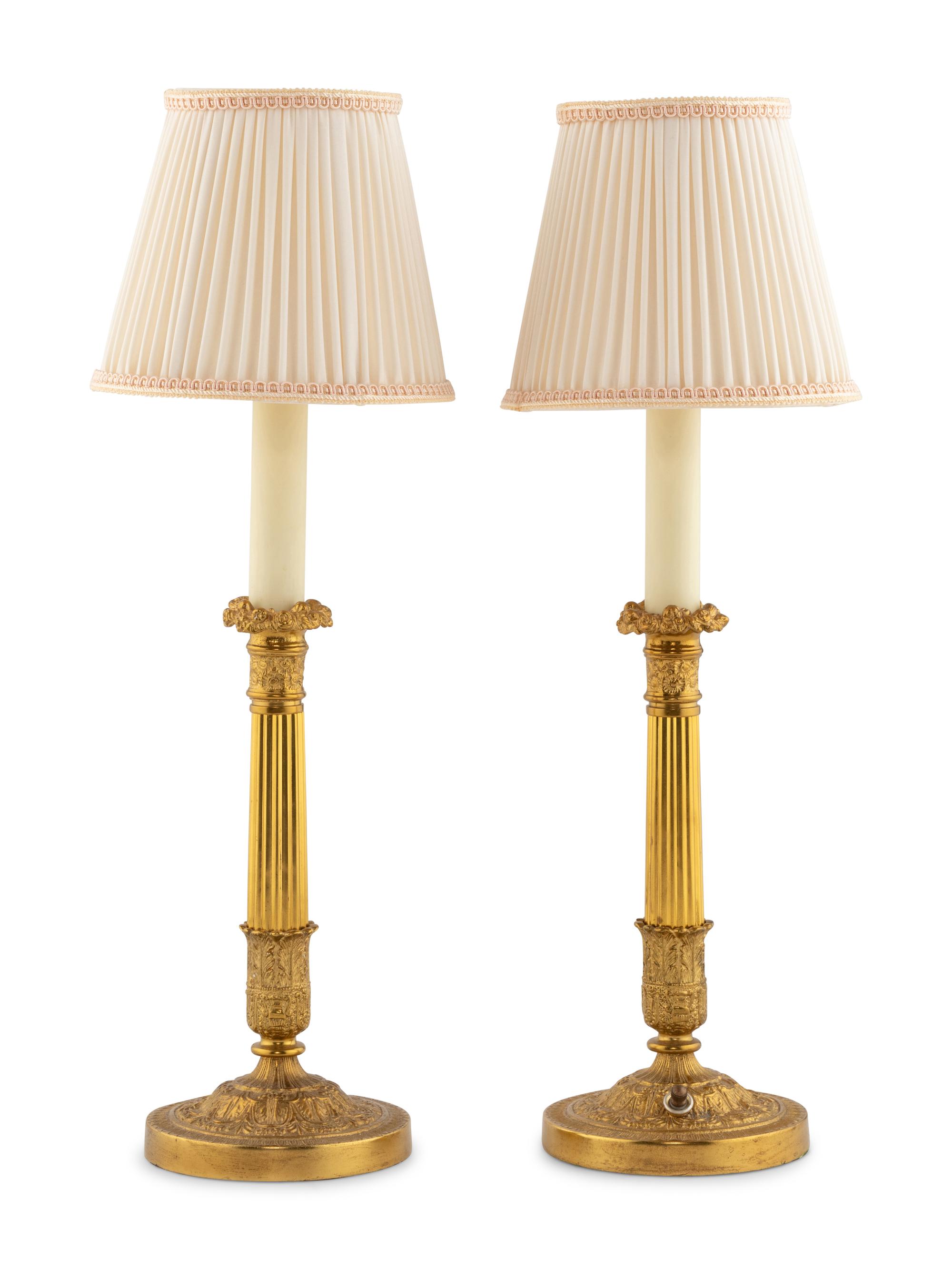 A Pair of George III Style Gilt Bronze Column-Form Lamps