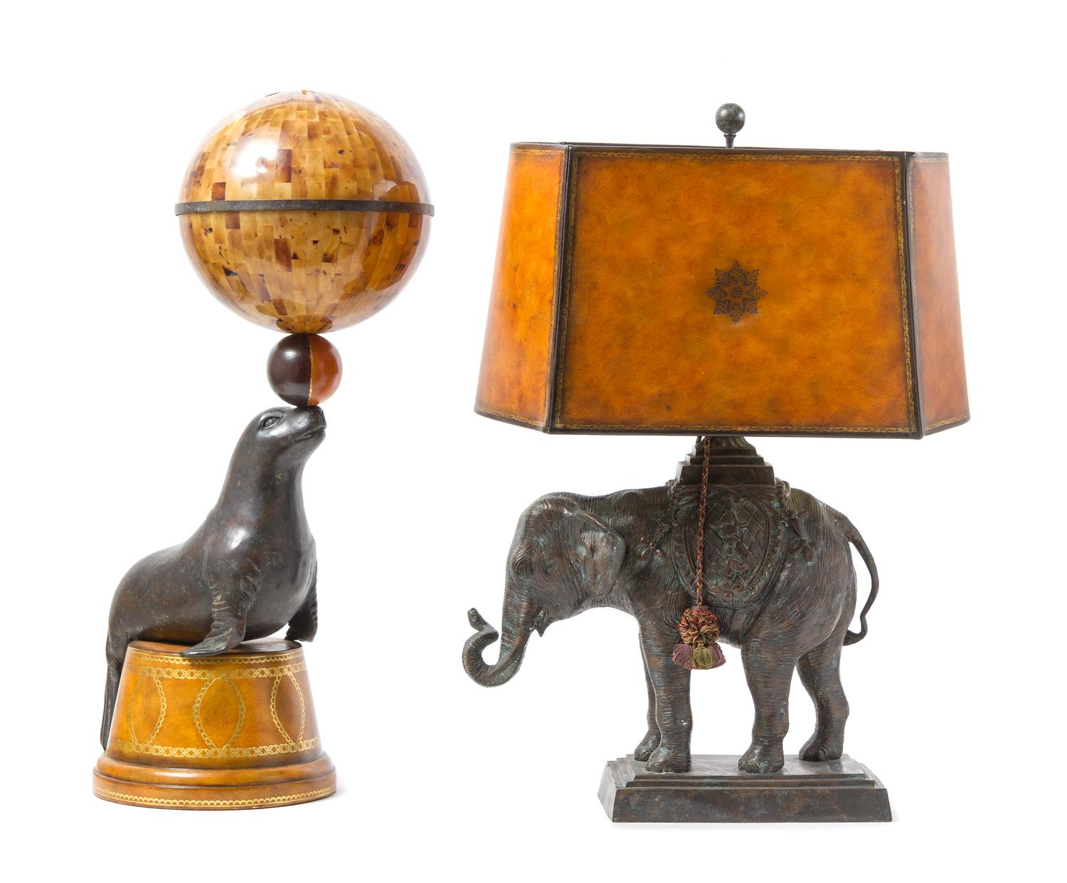 Two Bronze Figural Lamps Height of first 29 inches.