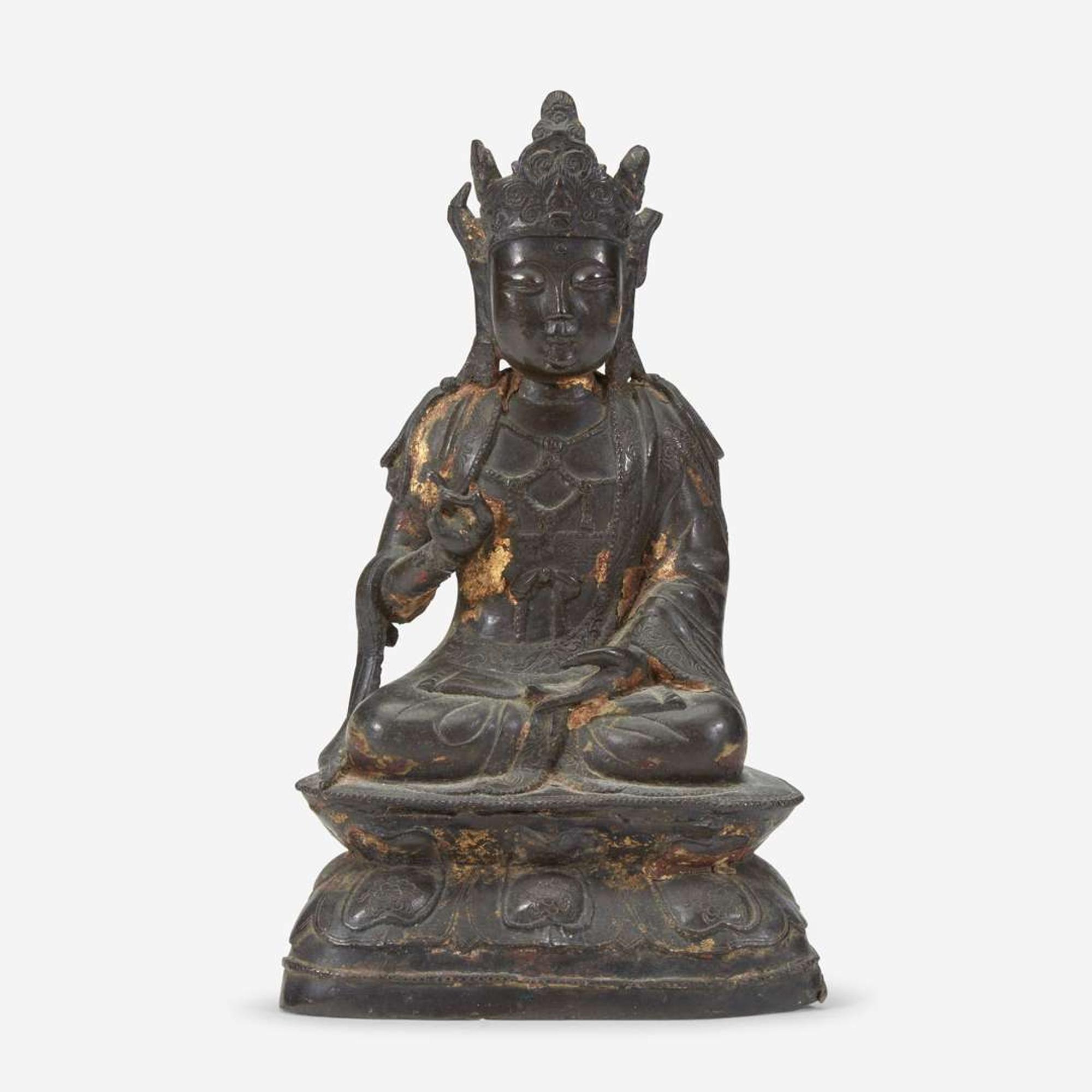 A Chinese lacquered bronze figure of Guanyin 铜加漆观音造像 Ming Dynasty ?