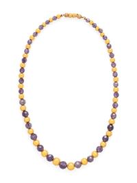 VICTORIAN, YELLOW GOLD AND AMETHYST BEAD NECKLACE