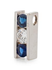 A White Gold, Diamond and Sapphire Slide Pendant,