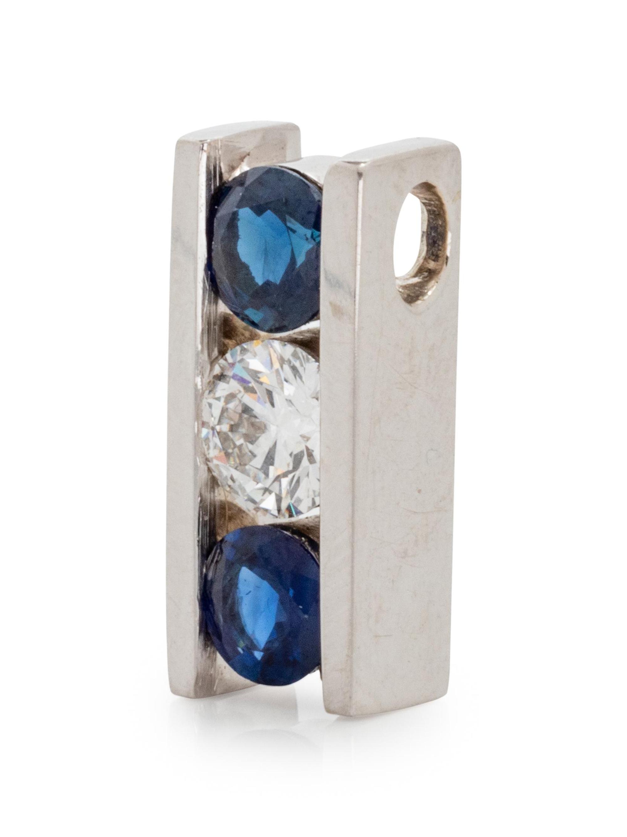 A White Gold, Diamond and Sapphire Slide Pendant,