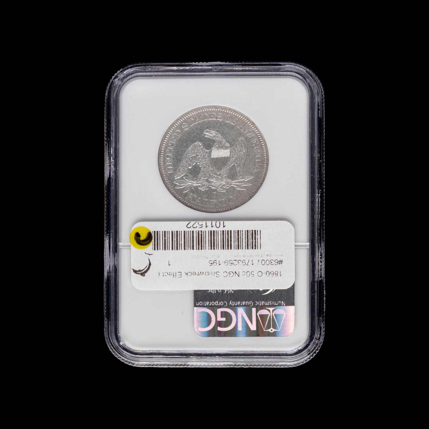 An 1860-O Seated Liberty: SS Republic Shipwreck 50c Coin [NGC Shipwreck Effect]