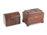 Four English Mahogany Inlaid Tea Caddies