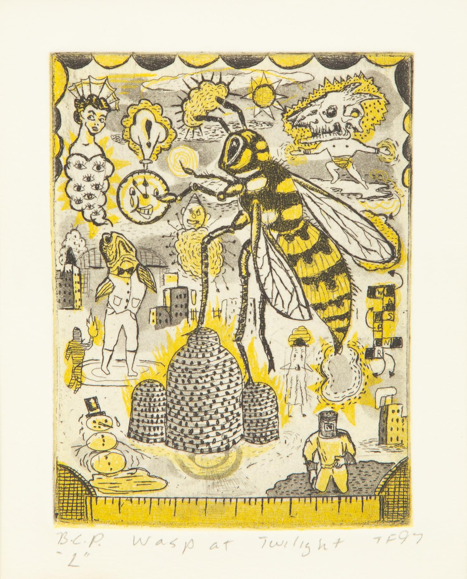 A Group of Four Prints ( Atomic Ant; Transformation of the (June Whore), 95; Wasp at Twilight, 97; and Cicada Making Rain, 96)