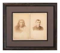 CHOATE, John N. (1848-1902), photographer. A pair of boudoir cards featuring Navajo student Tom Torlino at Carlisle Indian School, before and after. Carlisle, PA, ca 1882-86.