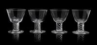 A Set of Six Steuben Goblets and Six Cordials Height of taller 5 inches.