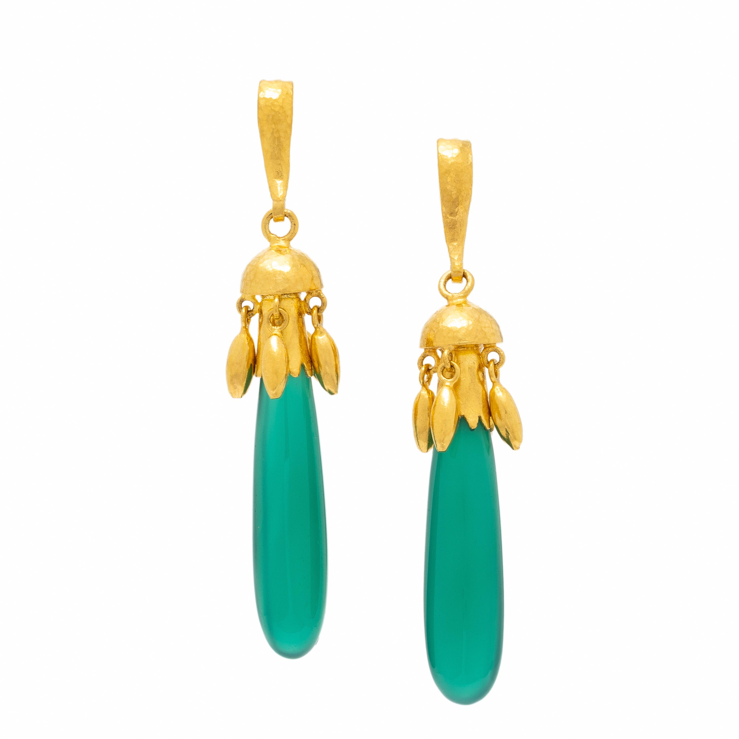Gurhan, Yellow Gold and Green Chalcedony Earrings
