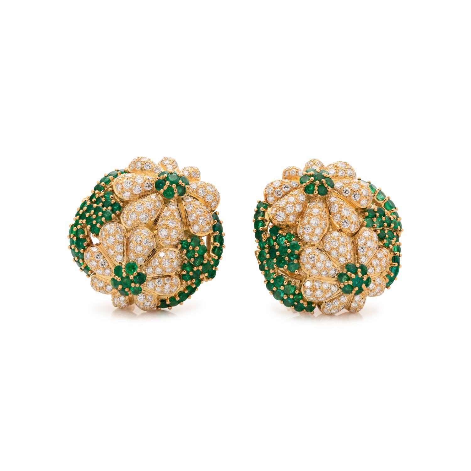 SABBADINI, DIAMOND AND EMERALD EARCLIPS