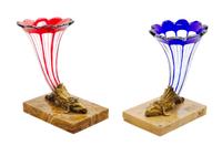A Near Pair of Continental Gilt Bronze and Bohemian Glass Cornucopias, Height 7 1/8 inches.