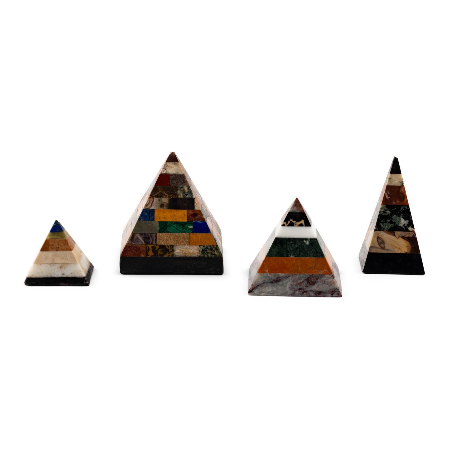 Four Specimen Hardstone Pyramid-Form Paperweights