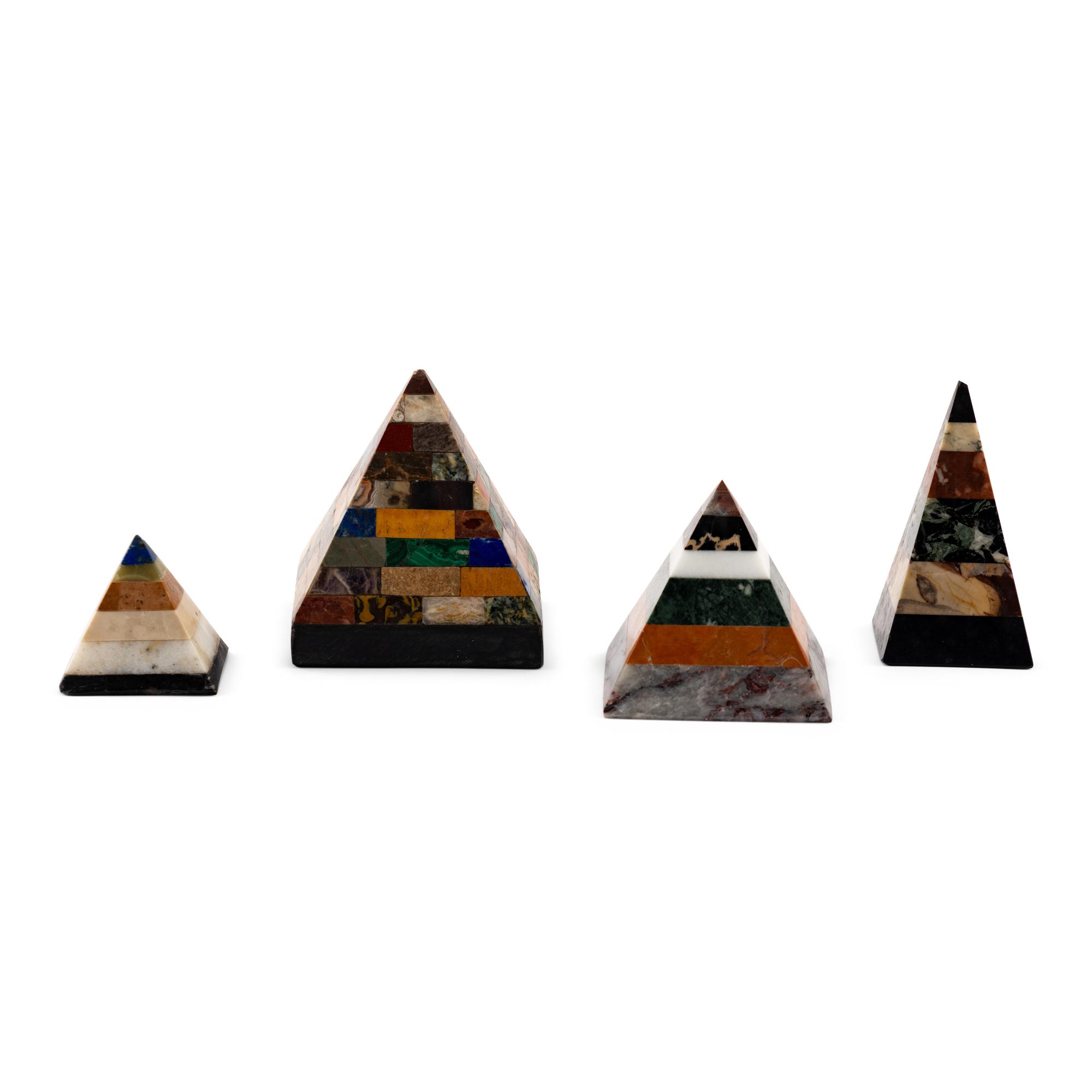 Four Specimen Hardstone Pyramid-Form Paperweights