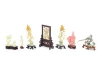 Six Chinese Hardstone Carvings and A Hardstone Embellished Table Screen