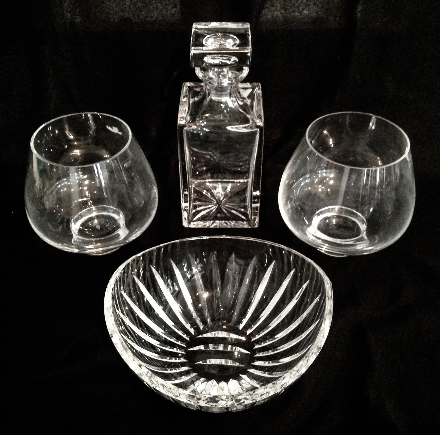 A Set of Glass Articles Height of decanter 11 inches.