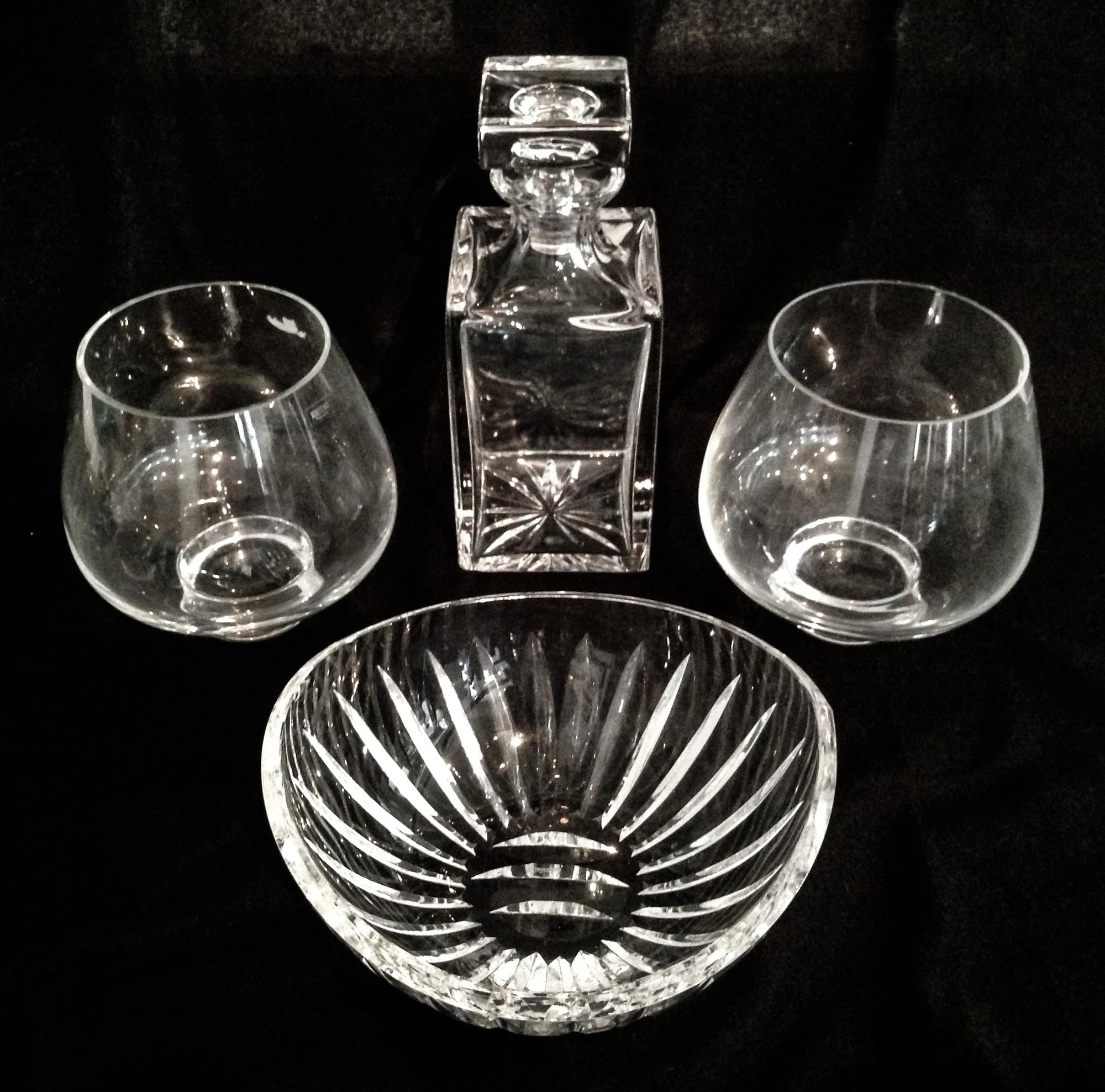 A Set of Glass Articles Height of decanter 11 inches.