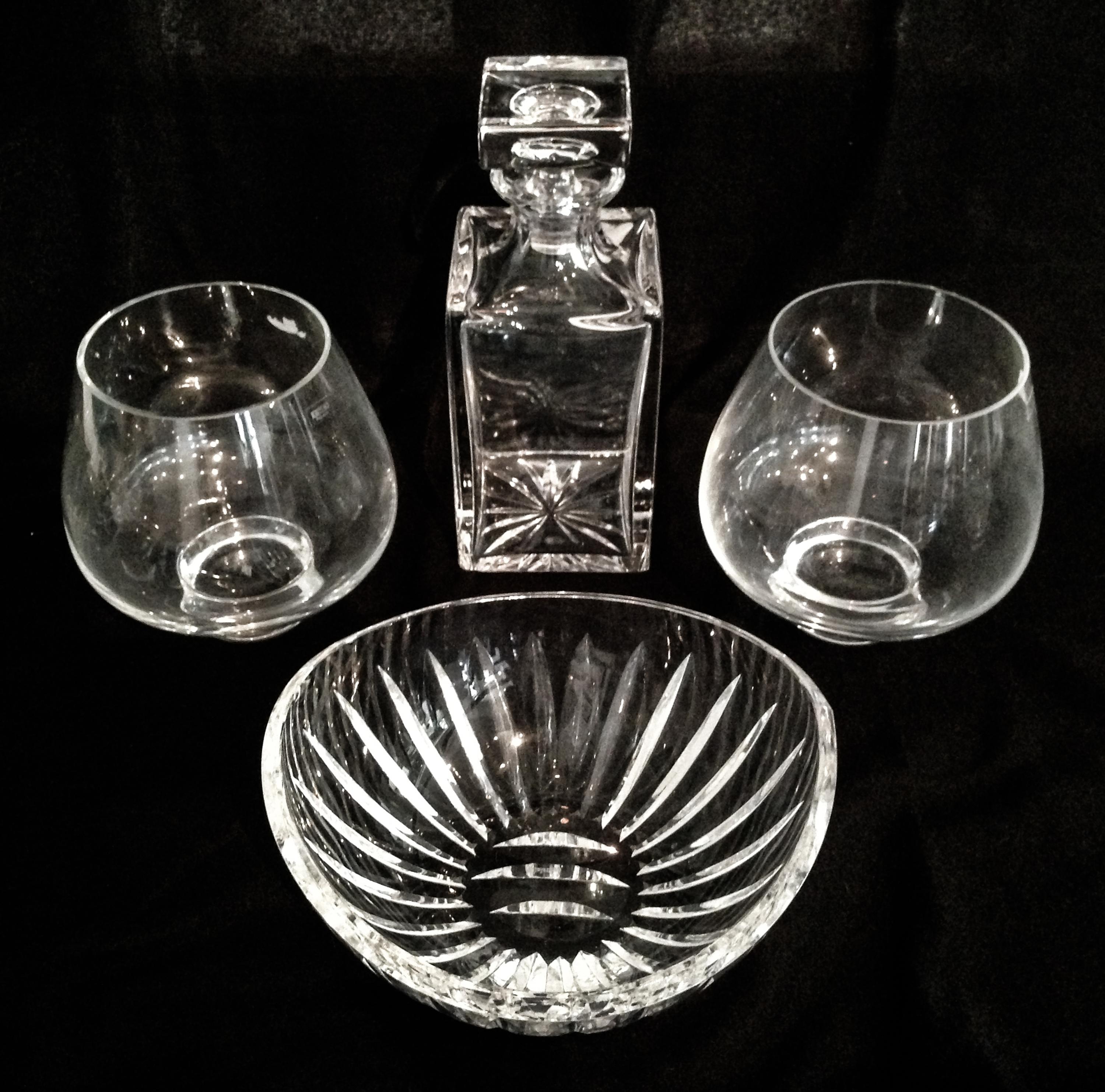 A Set of Glass Articles Height of decanter 11 inches.
