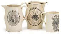 Five transfer-printed Liverpool creamware items early 19th century