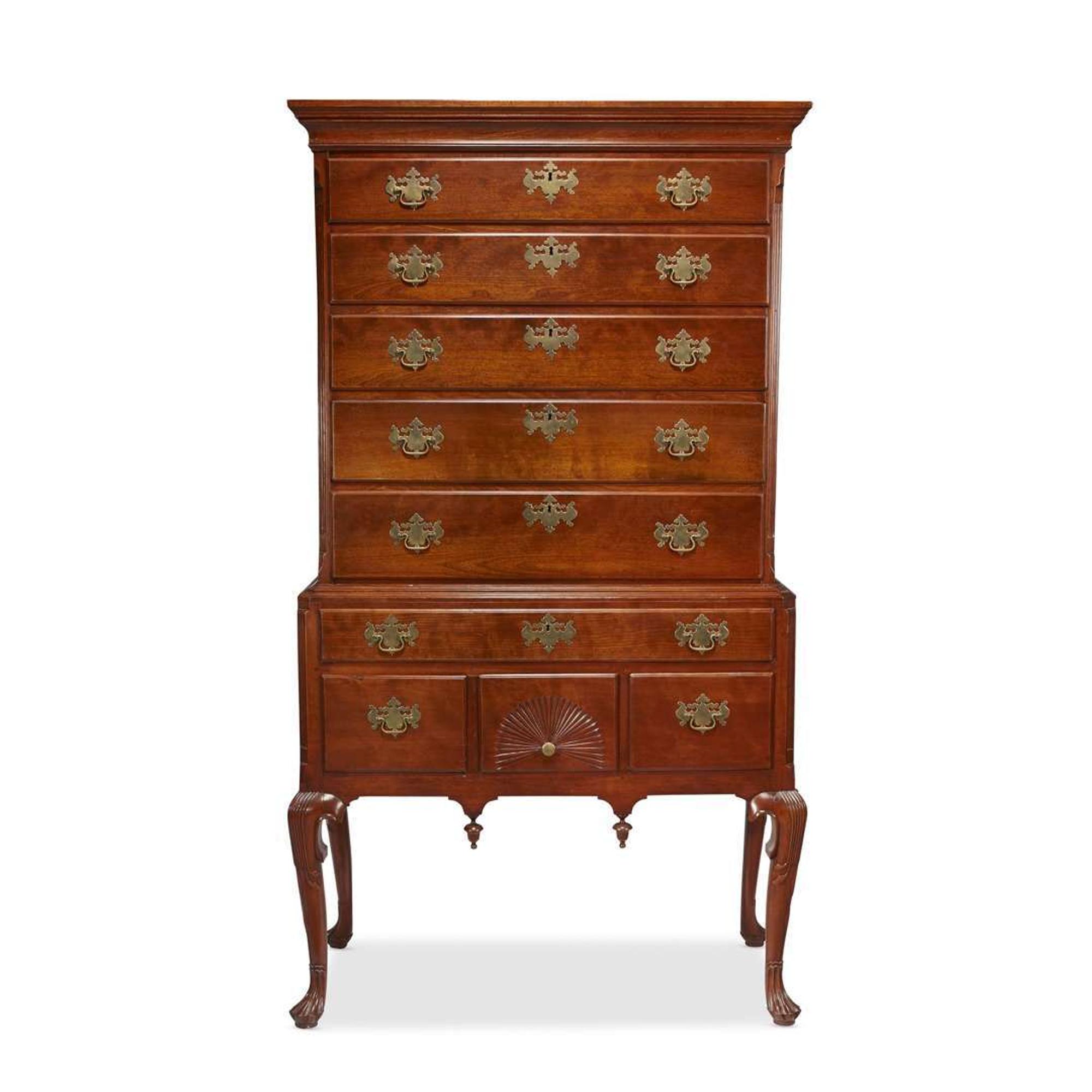 Queen Anne carved cherrywood high chest Connecticut, possibly Colchester, circa 1770