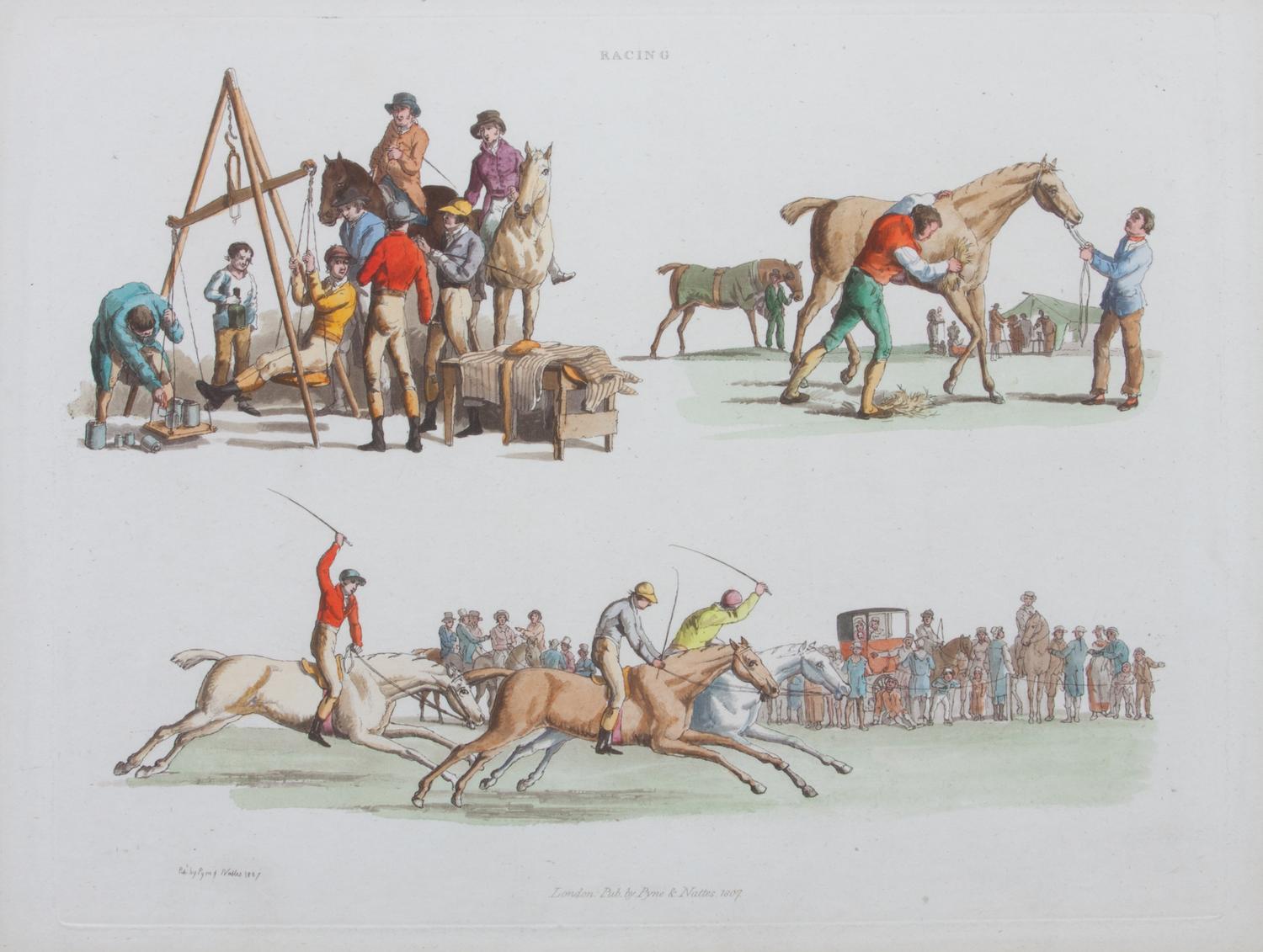 An English Hand-colored Equestrian Engraving 8 3/4 x 11 1/2 inches.