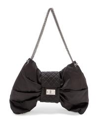 A Chanel Black Satin Bow Handbag, 14.5" x 8" x 2.5"; Strap drop 10.5''.