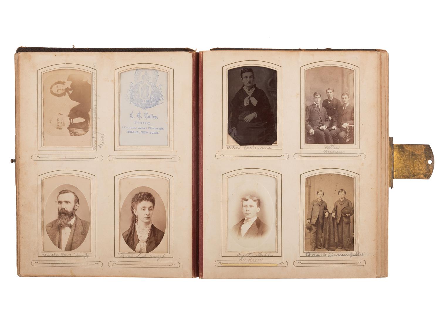 [EARLY PHOTOGRAPHY]. A group of 10 albums containing over 300 cabinet cards, CDVs, and tintypes.