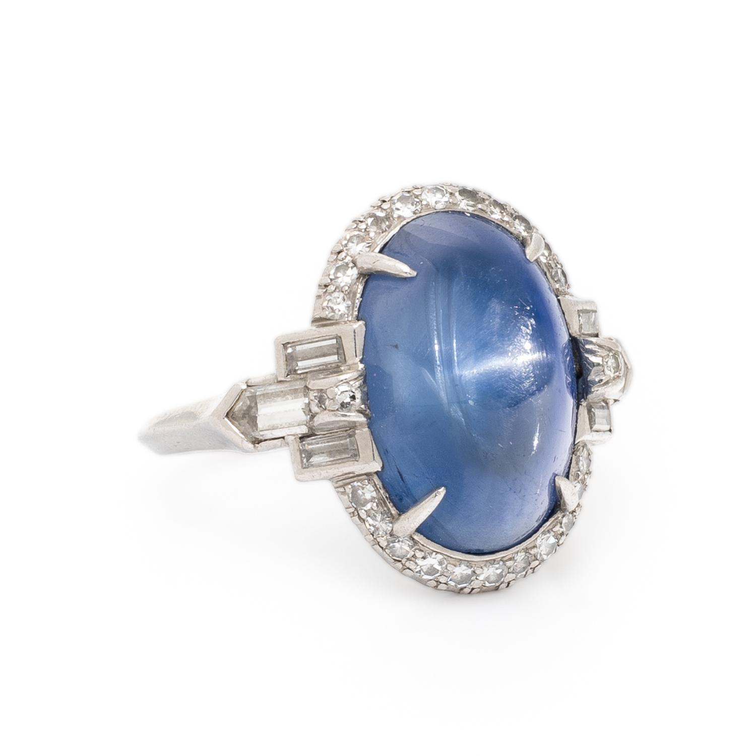 STAR SAPPHIRE, DIAMOND, AND PLATINUM RING