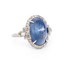 STAR SAPPHIRE, DIAMOND, AND PLATINUM RING