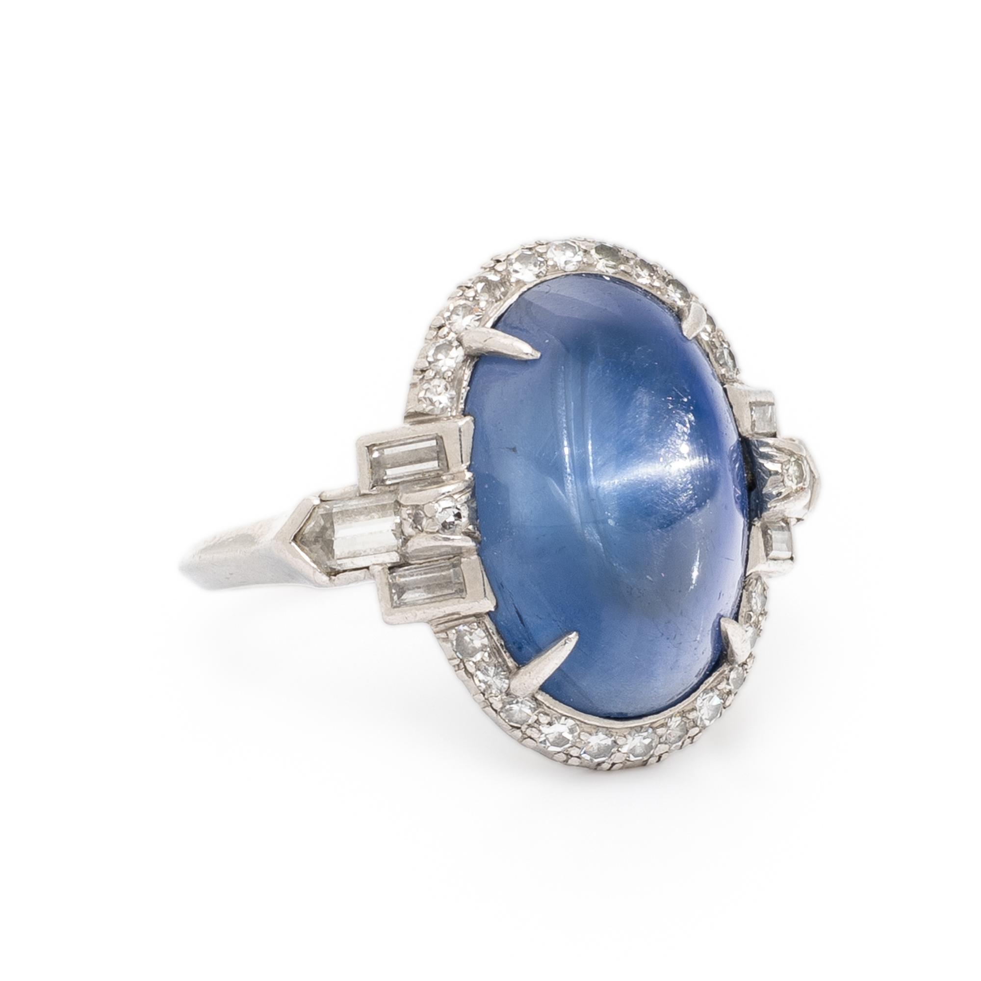 STAR SAPPHIRE, DIAMOND, AND PLATINUM RING