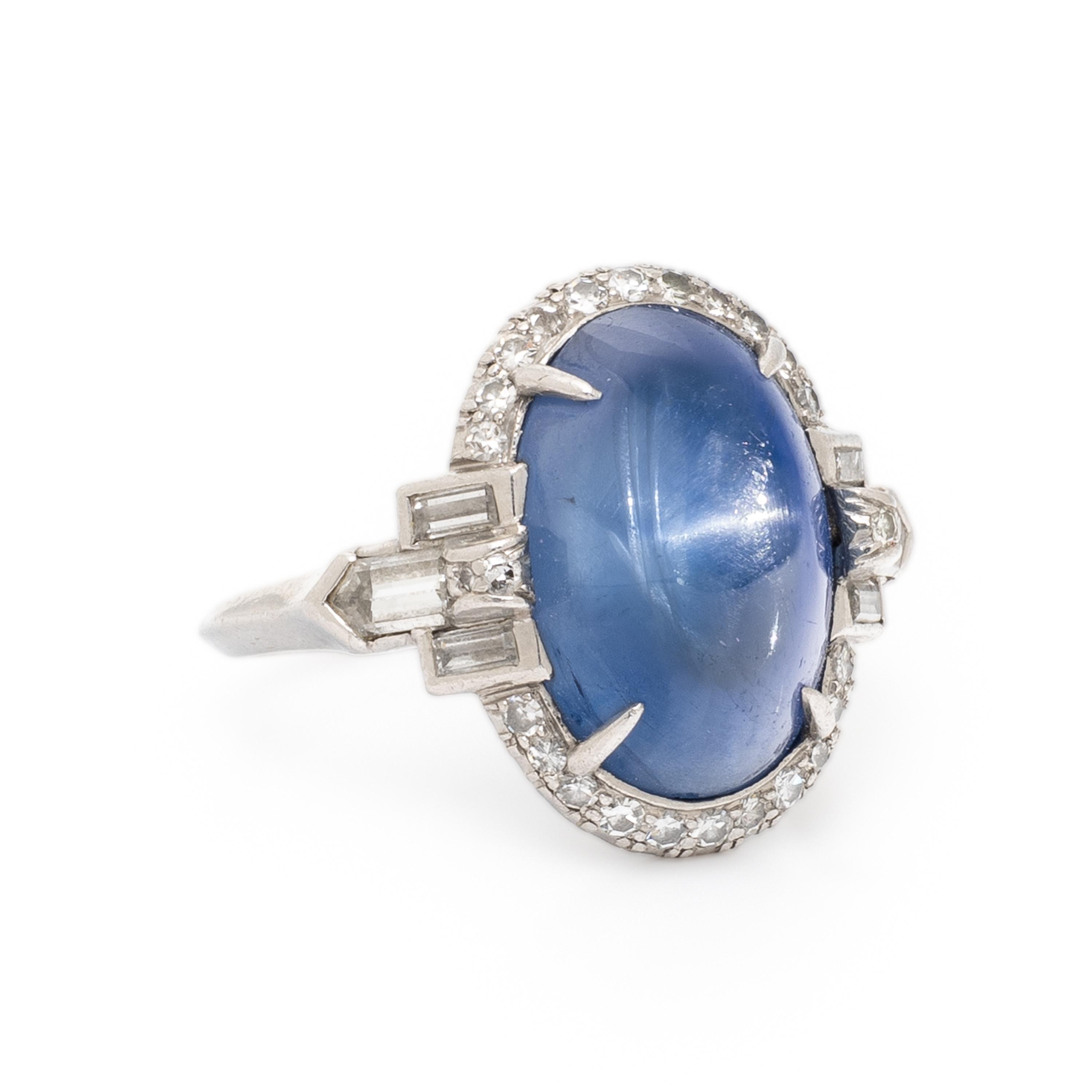 STAR SAPPHIRE, DIAMOND, AND PLATINUM RING
