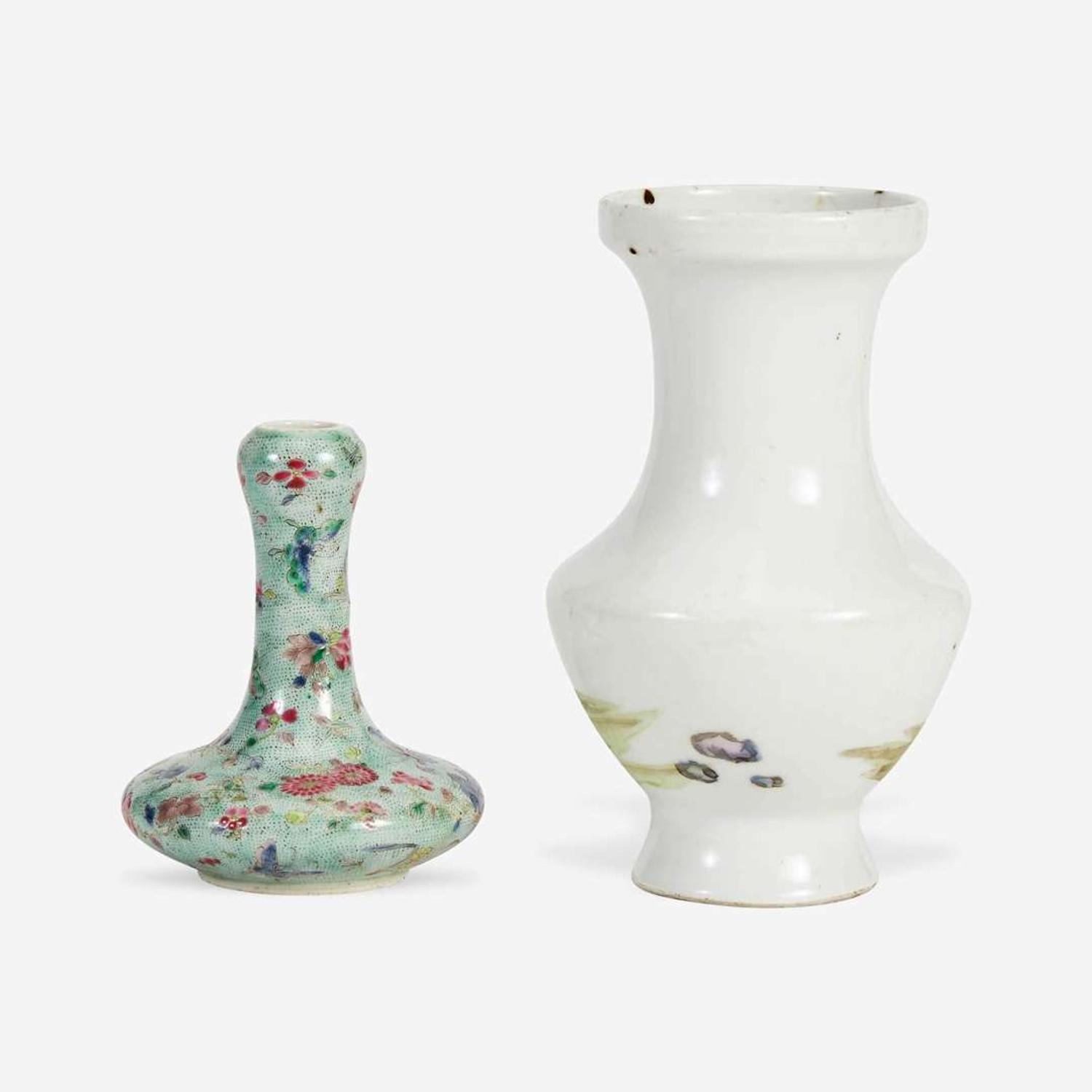 Two Chinese famille rose-decorated porcelain cabinet vases