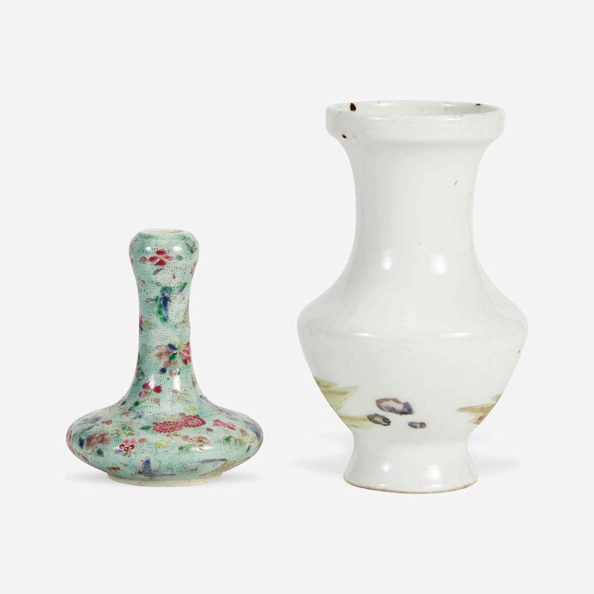 Two Chinese famille rose-decorated porcelain cabinet vases