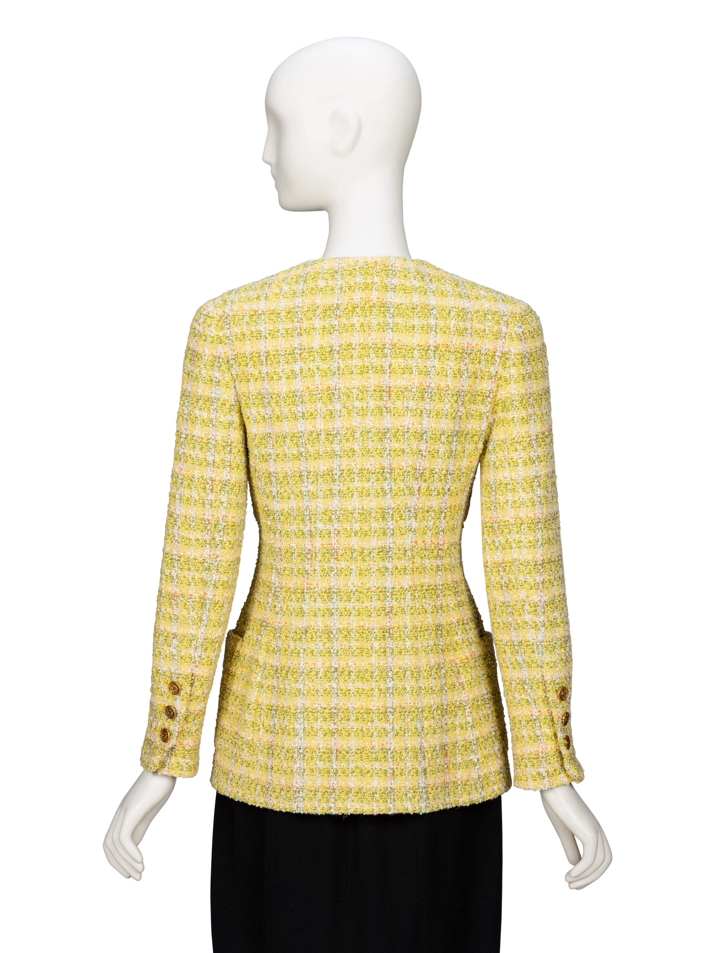 Chanel, Light Green Plaid Tweed Jacket