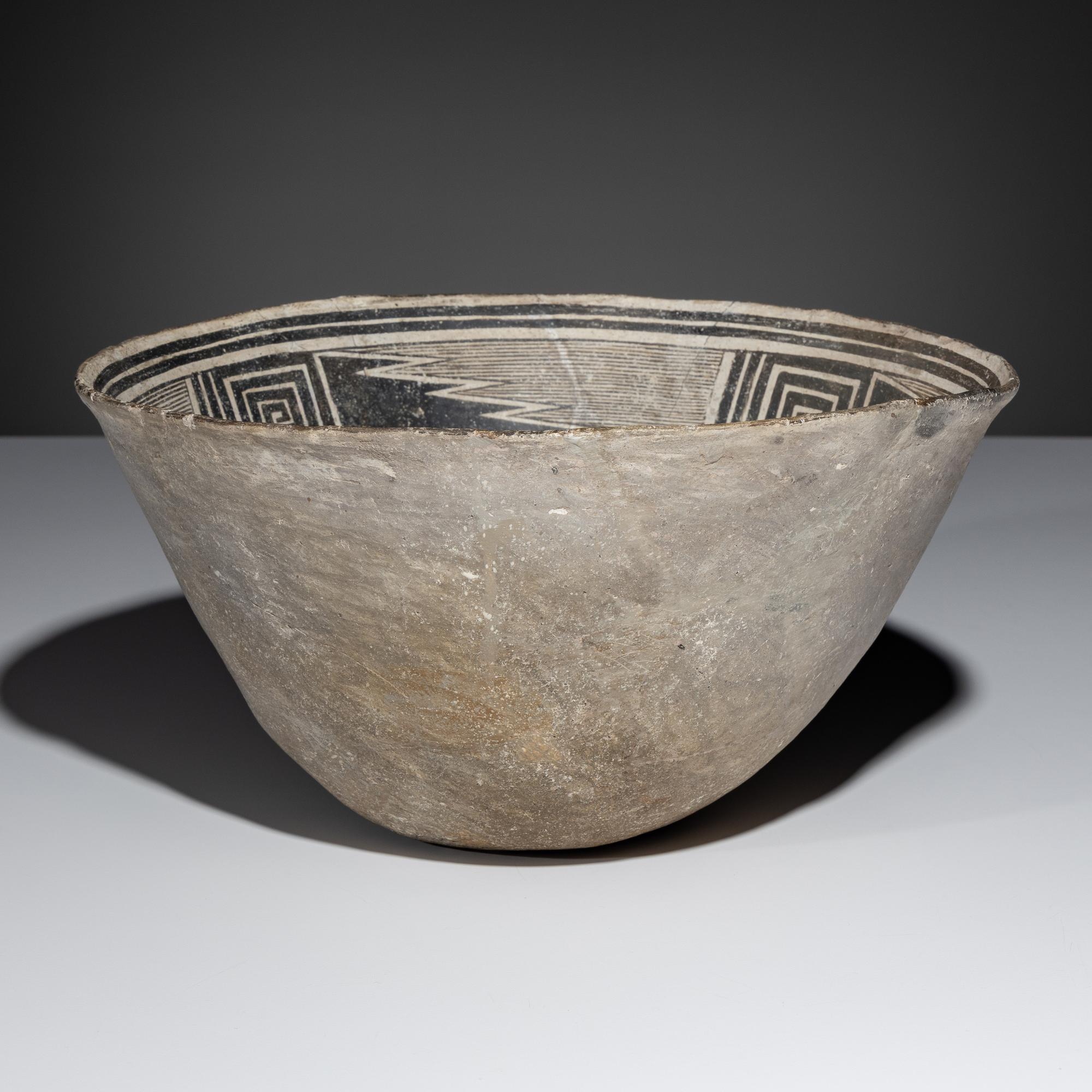 Ancestral Pueblo, Mimbres Classic Black-on-White Pottery Bowl