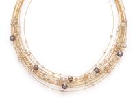 YELLOW GOLD AND CULTURED PEARL MULTISTRAND TORQUE NECKLACE