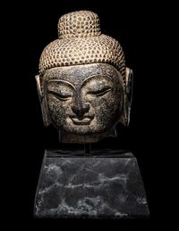A Chinese Carved Stone Head of Buddha