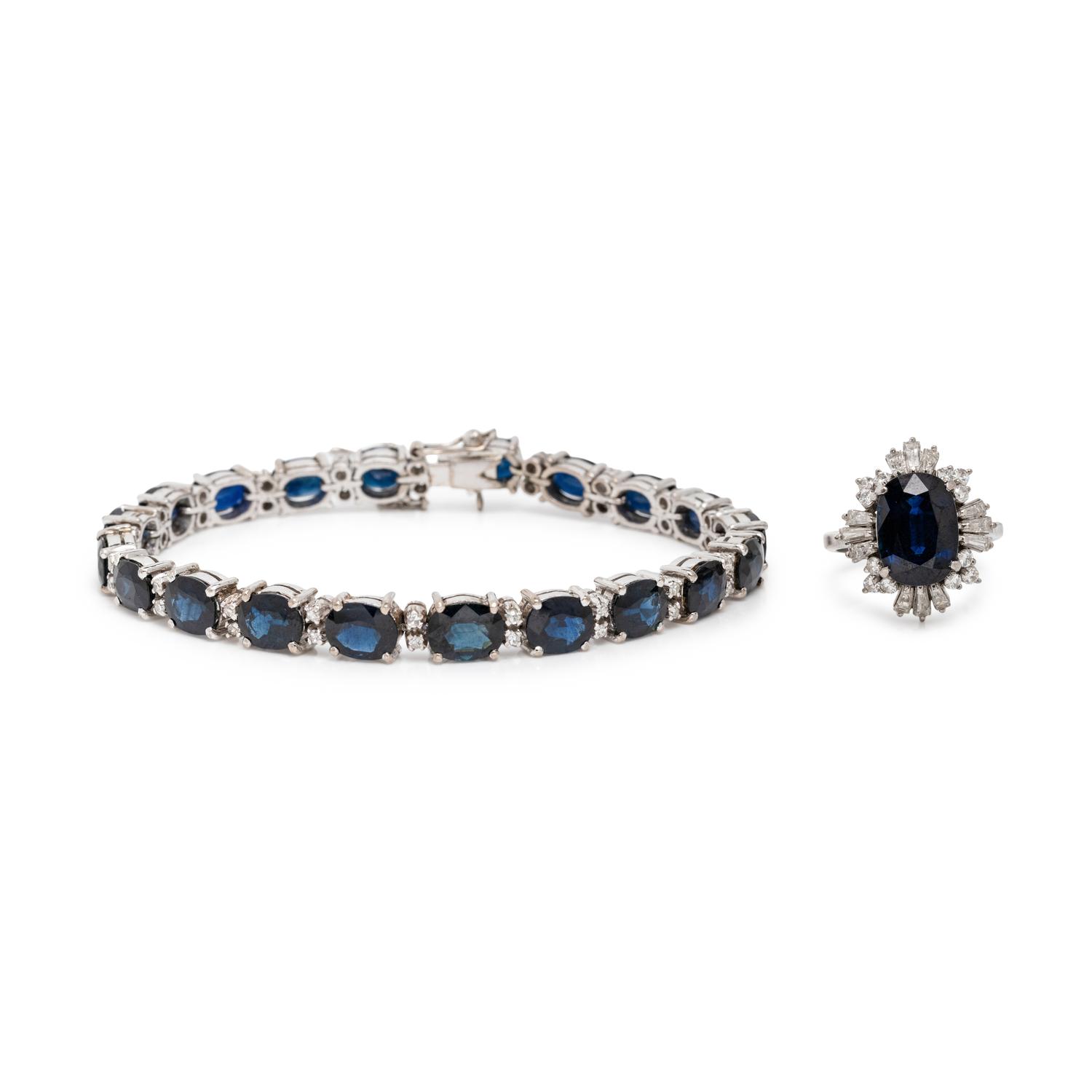 SAPPHIRE AND DIAMOND AND BRACELET AND RING