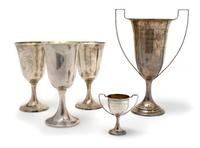 A Collection of Three American Sterling Silver Goblets, Height of goblets 6 3/4 inches.