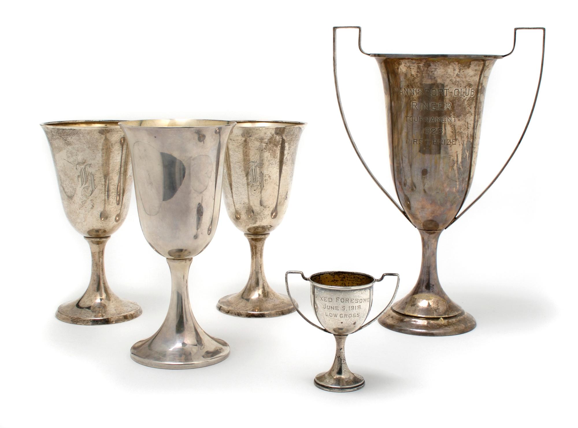 A Collection of Three American Sterling Silver Goblets, Height of goblets 6 3/4 inches.