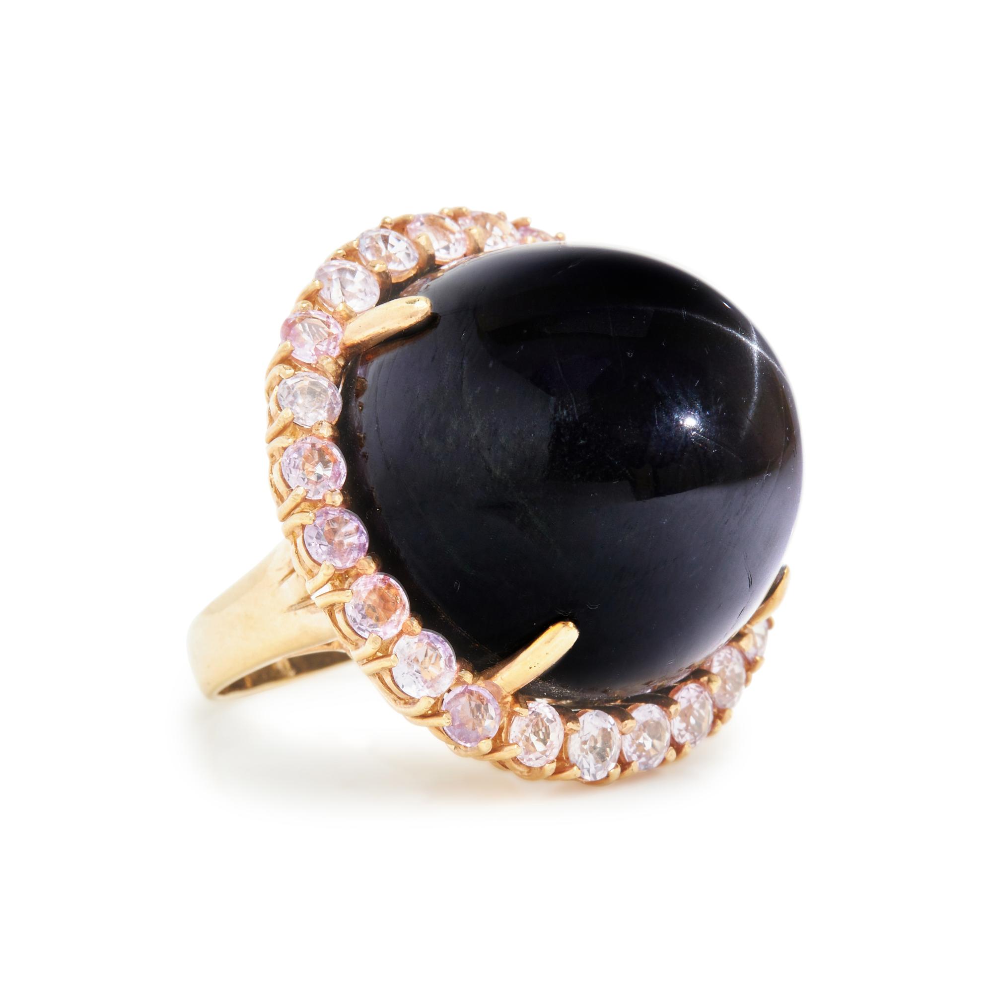 YELLOW GOLD, STAR DIOPSIDE, AND PINK SAPPHIRE RING