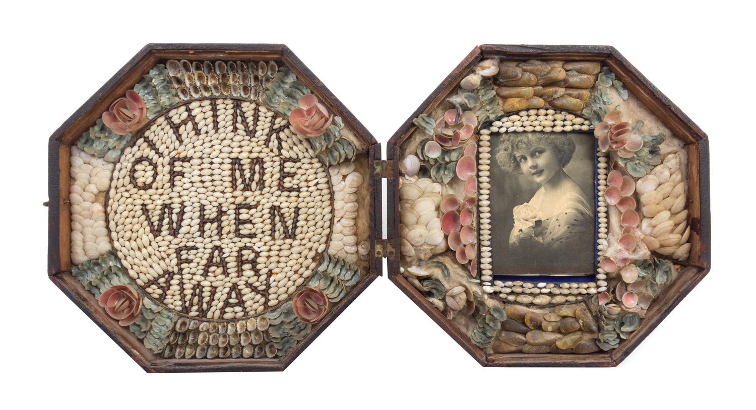 A Pair of Sailor's Shell Valentines Overall height 9 1/2 x width 19 1/2 inches.