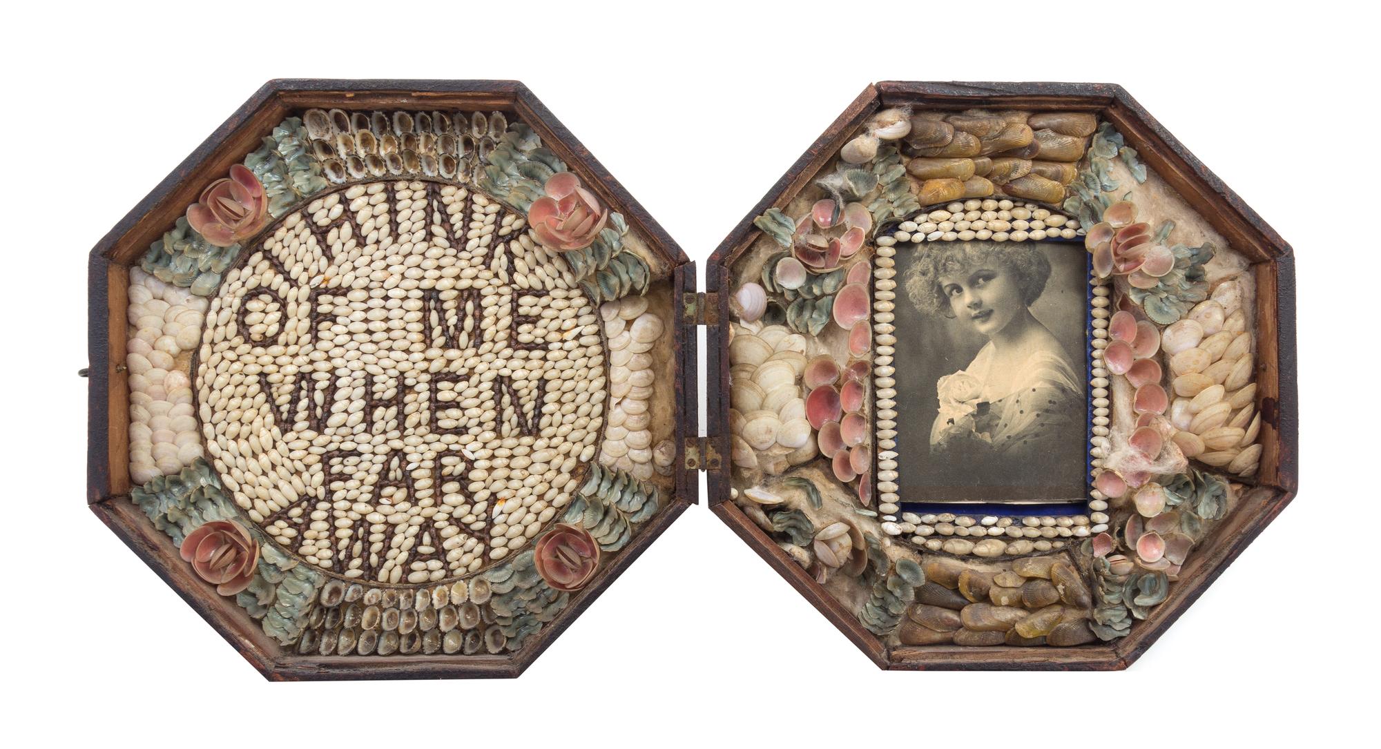 A Pair of Sailor's Shell Valentines Overall height 9 1/2 x width 19 1/2 inches.