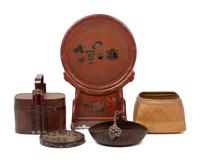 Three Chinese Baskets and Two Lacquer Wares