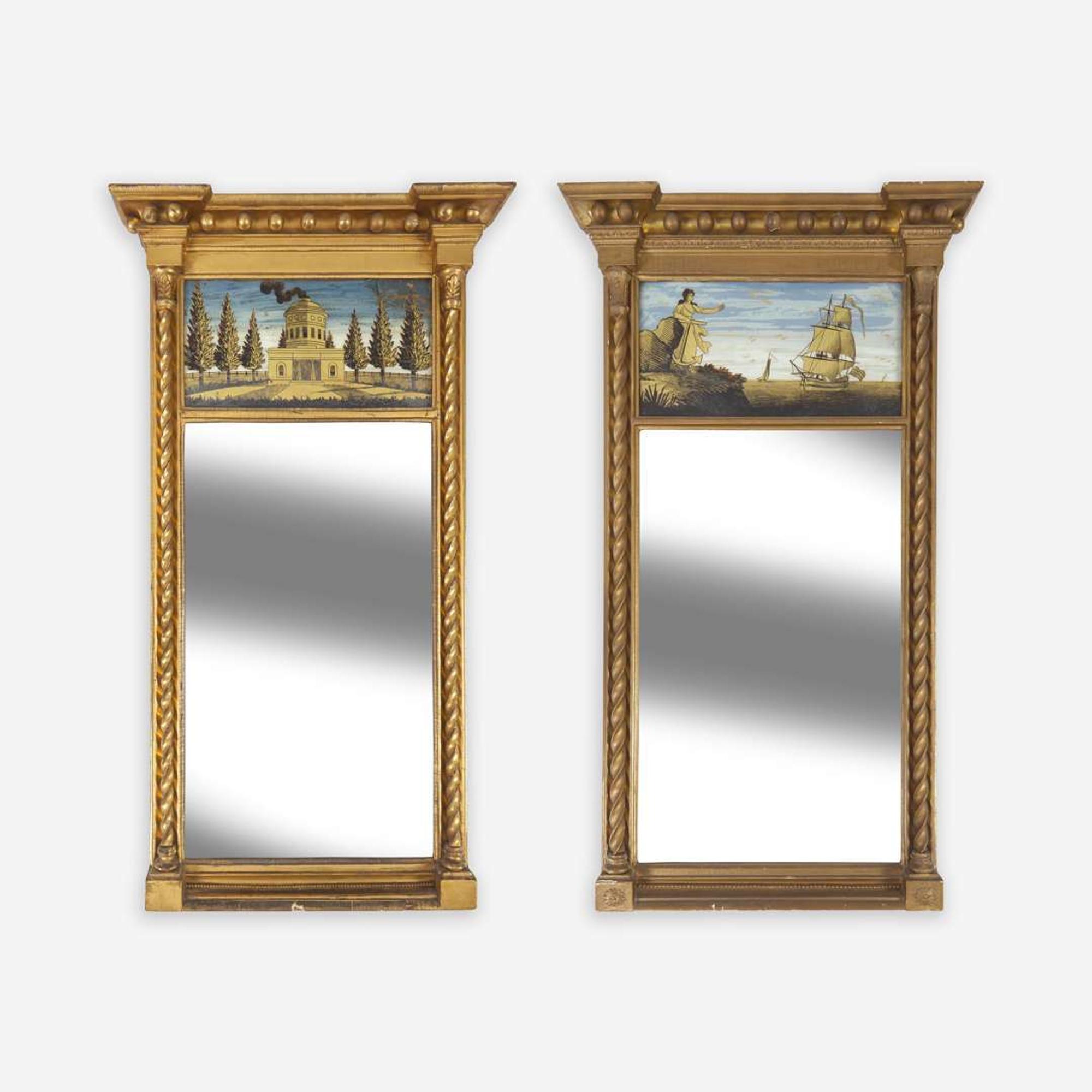 Two carved and giltwood and églomisé pier glasses circa 1810