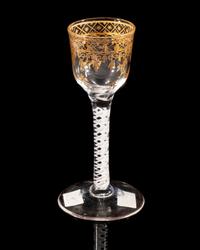 A Giles Gilt Decorated Opaque Twist Wine Glass