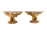 A Pair of George II Giltwood Marble-Top Eagle Pier Tables