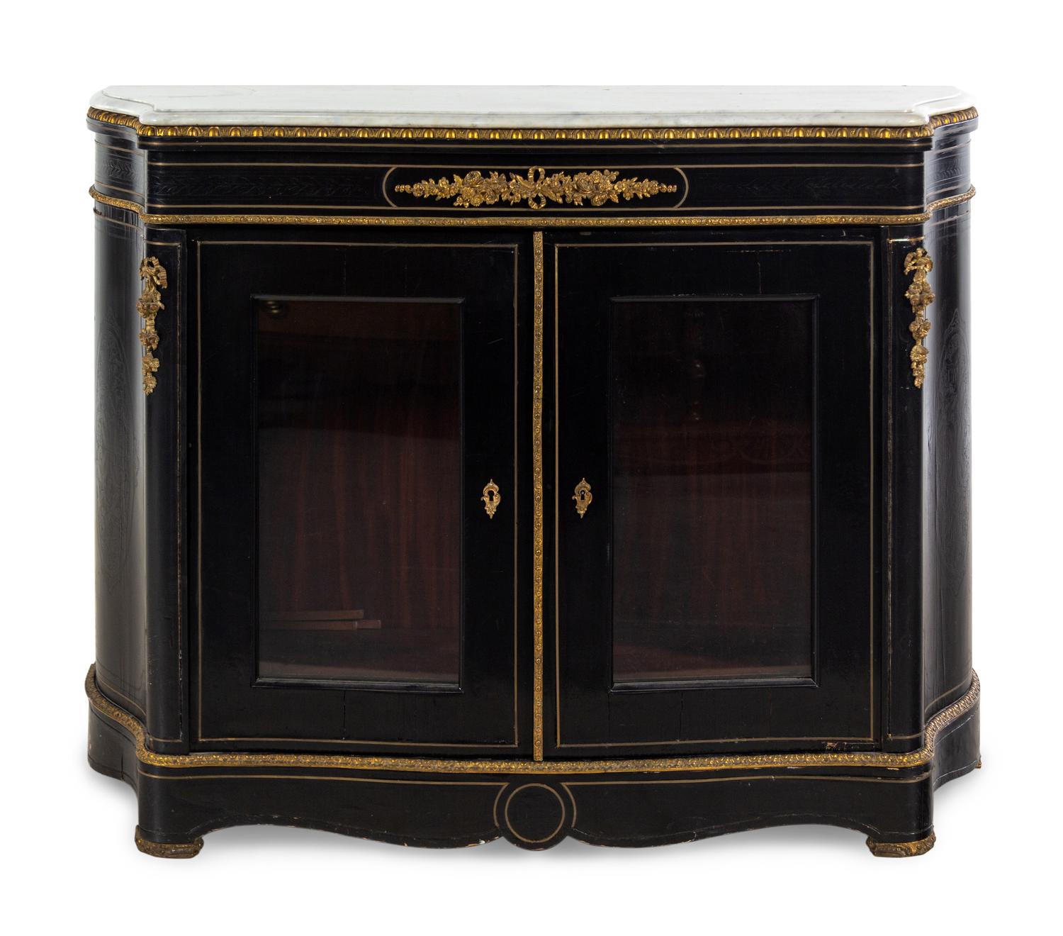 A Napoleon III Style Ebonized Marble-Top Cabinet